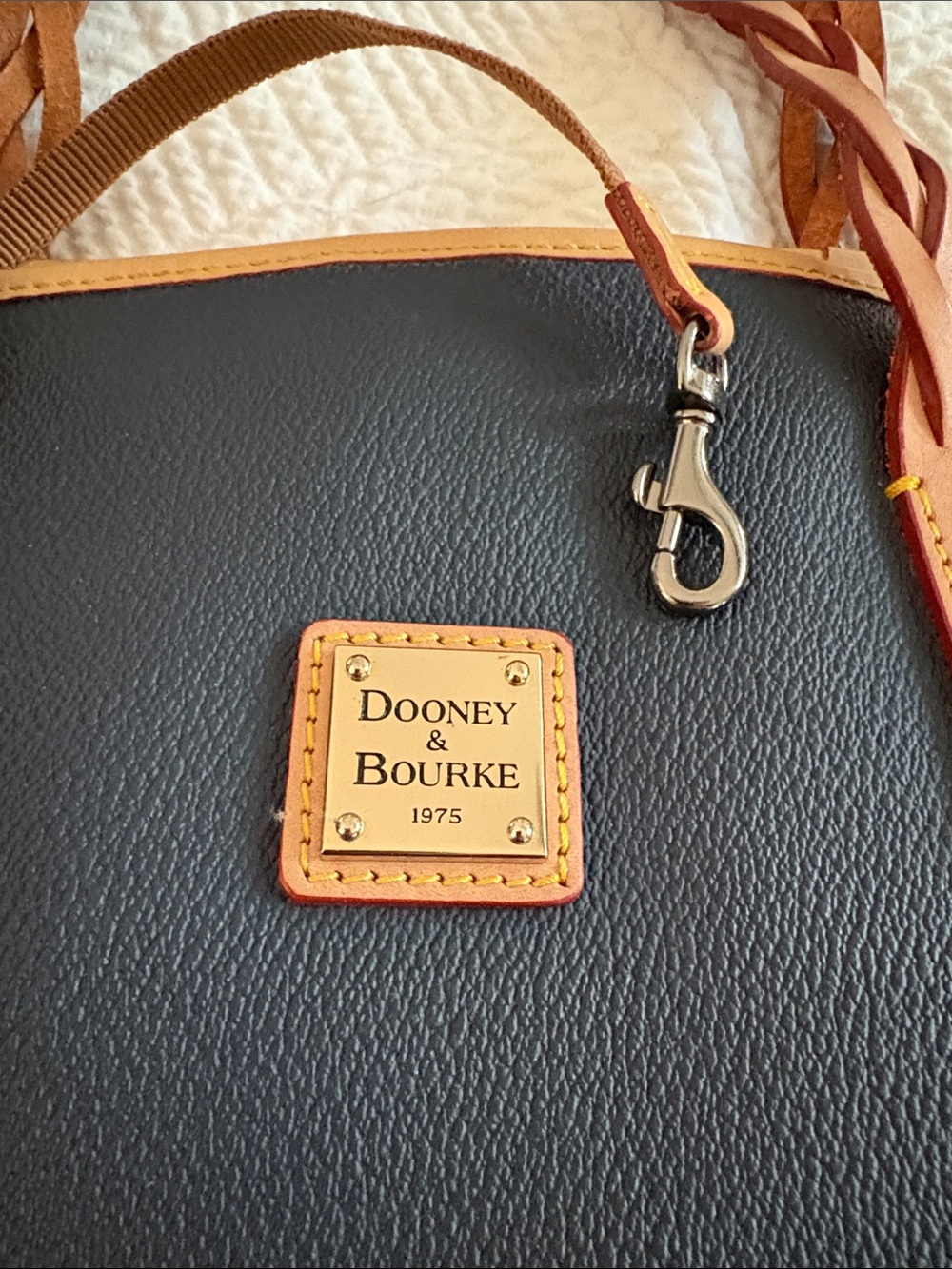 Dooney & Bourke Navy Blue  Leather Tote with Tan Trim